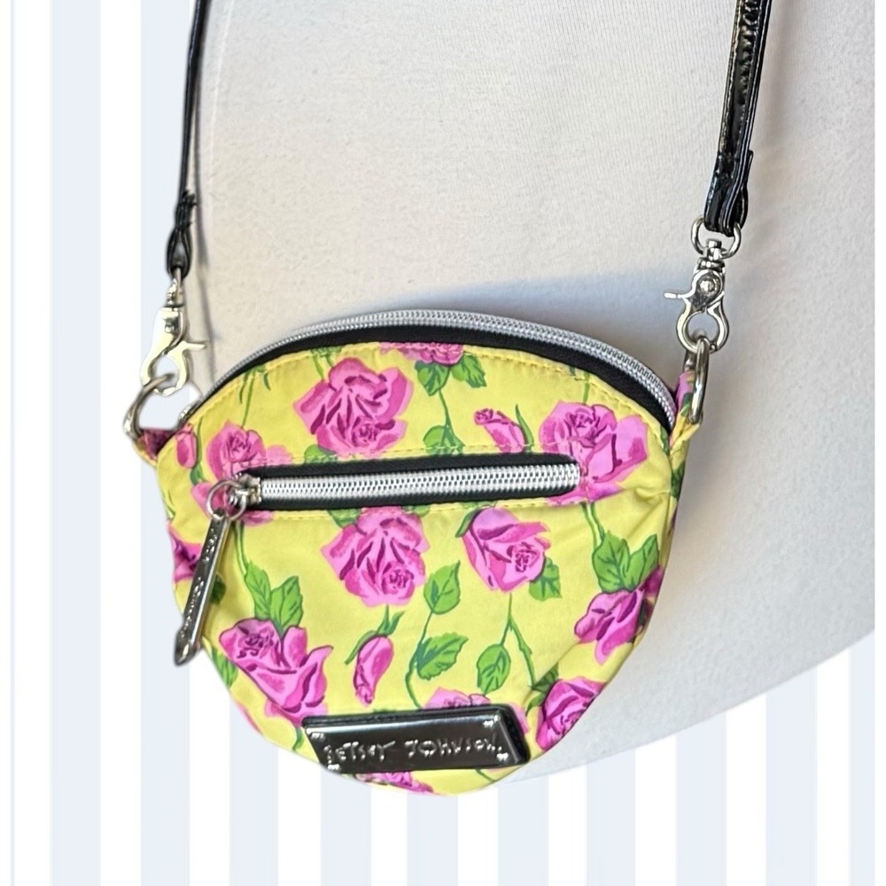 Betsey Johnson Mini Yellow Pink Rose Floral Crossbody Purse Handbag Rockabilly